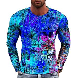 เสื้อแขนยาวผู้ชายแบบใหม่เสื้อสวมหัวแฟชั่นสำหรับฤดูใบไม้ร่วงเสื้อยืดคอกลมลาย3D - Product Image 6