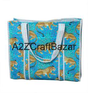 Sac fourre-tout en coton matelassé fait à la main en Inde pour femmes, spacieux, style bohème, pour le shopping, le transport, sacs en tissu écologiques - Product Image 6