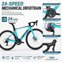 Bicicleta de Carretera de Carbono 700C, 24 Velocidades, Frenos de Disco Hidráulicos, Cuadro y Horquilla de Fibra de Carbono Ligera, 700x28C, Bicicleta de Carreras