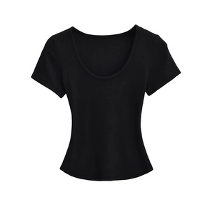 Camiseta corta con hombros descubiertos para mujer, tela elástica suave, ajustada, cuello en U, ropa de discoteca de moda y estilo callejero de verano 2025 - Product Image 2