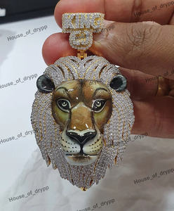 Colgante de Cabeza de León Iced Out con Diamantes de Moissanita, Joyería de Lujo de Acero Inoxidable Estilo Hip Hop para Hombre - Product Image 2