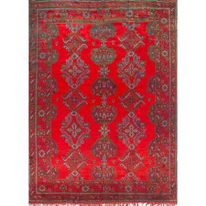 Alfombra Grande de Lana Anudada a Mano Aalam, Diseño Abstracto con Medallón Rojo Naranja, Rectangular, para el Hogar, Modelo Paem-327, para Entrada, Pasillo, Sala de Estar - Product Image 1