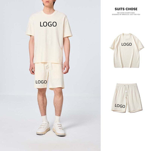 100%Cotton <b>Knitted</b> Man Two Piece Short <b>Sets</b> Plain T Shirt and Shorts Print Logo Summer Casual Clothing Men's <b>Sets</b> - Product Image 1