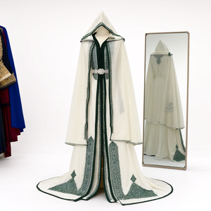 Caftán Tradicional Marroquí, Takchita Vintage de Manga Larga, Caftán Musulmán de Organza Bordado, Caftán Largo Hasta el Suelo, Formal y Modesto para Bodas - Product Image 1