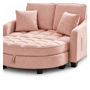 Sofá Redondo Moderno de 2 Plazas, Chaise Longue Acolchado, Otomana, con Patas de Madera, para Sala de Estar - Product Image 3