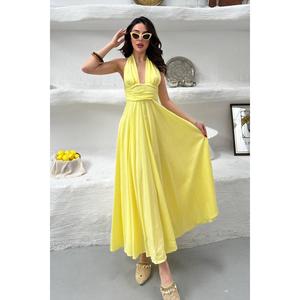 <b>Yellow</b> Strappy <b>Linen</b> <b>Dress</b> - <b>Yellow</b> - Product Image 1