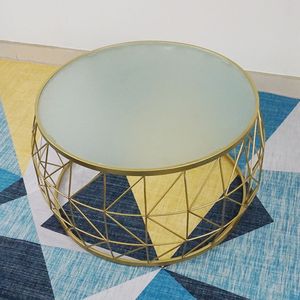 Modern Tempered Glass <b>Sofa</b> <b>Table</b> with Gold Frame and Muted Glass Surface - Product Image 2