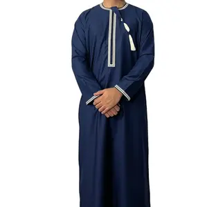 Custom chest tussle premium factory abaya Thobe Hot Sale Best Quality Arabic Thobe For Men Arab Daffah Thobe blu dyed
