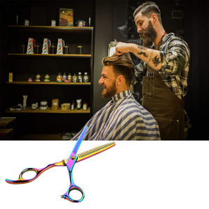 Tijeras para adelgazar el cabello de peluquero de acero inoxidable alemán recubiertas de titanio con reposapiés fijo - Product Image 5