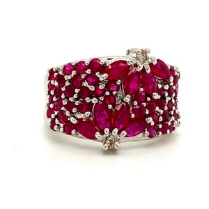 Diamant rubis Style fleur en argent Sterling. Bague 925 pour femmes pierres précieuses naturelles grandes bagues de mariage - Product Image 1