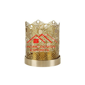 Tarro de vela con tapa de metal Tarro de vela decorativo de hotel para el hogar de lujo Vela de metal con acabado negro y dorado Votivo - Product Image 3