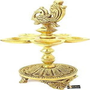 8,5 pulgadas Pavo Real étnico tallado latón Diya cinco patas talladas para Puja regalos de inauguración Diwali decoraciones hechas a mano Metal - Product Image 4