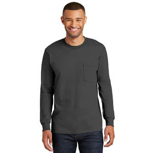 Chemises à manches longues pour hommes T-shirt en coton solide à ourlet incurvé Chemise d'automne pour hommes Streetwear d'entraînement - Product Image 1