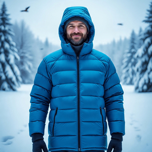 เสื้อโค้ทขนเป็ดมาตรฐานสำหรับผู้ชาย, เสื้อโค้ทขนเป็ดบุนวมปกคอตั้งสีพื้นเสื้อกันลมด้านหน้า - Product Image 3