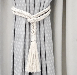 Curtain Tie Backs Cotton Rope - Holdback Curtain <b>TieBack</b> - Ivory Curtain Tie-backs - Four Rope Pigtail - Curtain Tie with Tassel - Product Image 1
