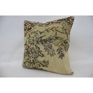 Coussin Kantha Beige 24x24 Pouces Paisley Patchwork Oreiller en Laine Motif Vintage Technique Tissée - Product Image 3