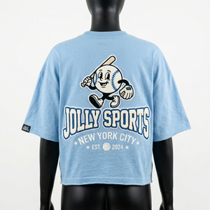 เสื้อยืดโอเวอร์ไซส์สตรีทแวร์ผ้าคอตตอนเจอร์ซีย์หนา 220 GSM สีฟ้าอ่อน พิมพ์ลายการ์ตูนกราฟิกโลโก้แบบสกรีน เสื้อยืดแห้งเร็ว - Product Image 6