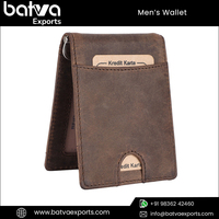 Dompet Kulit Asli Pria Vintage Hunter Tipis Pendek Perlindungan RFID Lapisan Katun Penutup Lipat Dua Logo Kustom