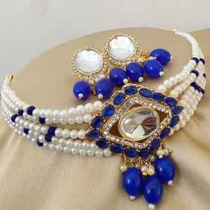 Collar Kundan chapado en oro de primera calidad con hermosos pendientes para mujer, conjunto de collar gargantilla tradicional india - Product Image 3