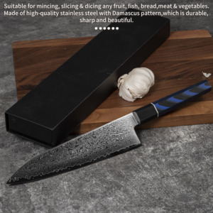 Venta al por mayor personalizado de alta calidad OEM Damasco acero cocina Chef cuchillo estilo japonés características profesionales afilado Cuchillo de comida - Product Image 5