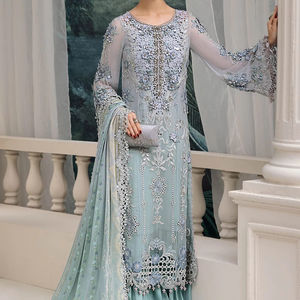 Elegante Vestido Maxi Anarkali Lehenga Choli de Chifón Bordado con Delicados Adornos para Mujer, Ideal para Fiestas, Bodas y Eventos Nocturnos - Product Image 1
