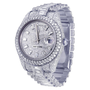 Montre entièrement glacée en diamant testée en diamant, montre-bracelet en diamant taille baguette et ronde, montre de marque Hiphop de qualité supérieure - Product Image 2
