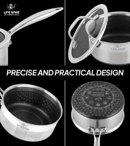 Casserole antiadhésive en acier inoxydable 18/10 de qualité supérieure avec couvercle et motif intérieur emboîtable - Product Image 6