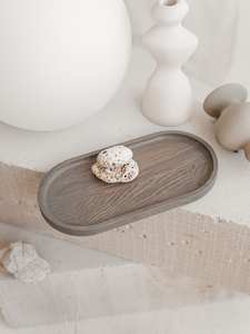 Bandeja ovalada de madera gris hecha a mano hecha de OAL bandeja ovalada moderna gris claro natural - Product Image 3