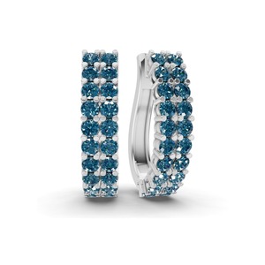 Créoles en or massif 14K bleu royal nuit, double rangée de diamants ronds de laboratoire, 1 carat total, pureté VS, 40 diamants, effet ciel nocturne superposé - Product Image 2