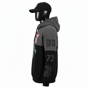 Sudadera con Capucha Premium de 320 g/m², Felpa de Algodón Suave, Diseño de Paneles en Dos Tonos Gris y Negro, Logotipo Bordado Personalizado, Sudadera Básica - Product Image 4