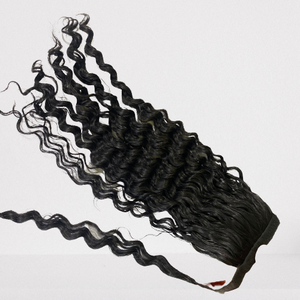 Extensions de cheveux naturels vierges alignées, cuticules, cheveux de qualité supérieure, couleur naturelle, queue de cheval bouclée, 20 pièces sans échantillon - Product Image 1