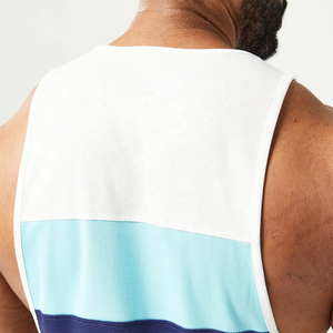 Camiseta sin mangas deportiva de punto con bloques de color para hombre, cuello redondo, de secado rápido, patrón sólido azul, blanco y azul claro, al por mayor - Product Image 3