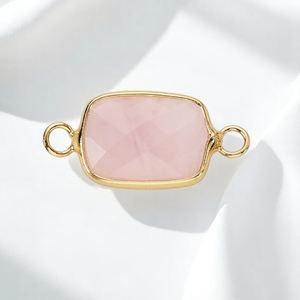 Cuarzo Rosa rectángulo forma facetada piedra preciosa encanto doble fianza conectores joyería hecha a mano joyería personalizada encantos al por mayor - Product Image 1