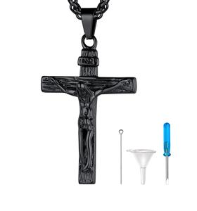 Collar de urna negra crucifijo para cenizas, joyería de acero inoxidable, medallones de urna de recuerdo conmemorativo, colgante para hombres y mujeres, tamaño personalizado - Product Image 1