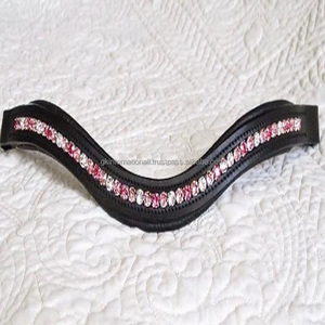 Multicolor Rose Light Rose <b>pink</b> Crystals Customized Padded Leather Horse Brow Band Strong <b>Stitched</b> Durable Leather Brow Band - Product Image 2