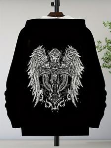 Sweat à capuche décontracté pour hommes de haute qualité personnalisé 100% coton sweat à fermeture éclair couleur contrastante épissage caractère impression poches - Product Image 3