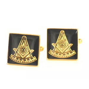 Bouton de manchette maçonnique carré noir et or passé maître franc-maçon symbole Regalia 2025 maître maçon personnalisé maçons boutons de manchette - Product Image 1