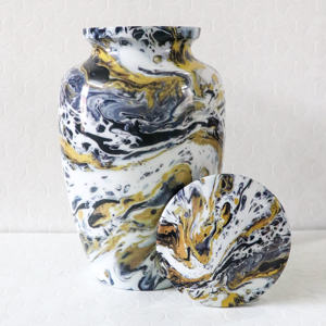 Urne funéraire moderne en aluminium émaillé avec autocollant en marbre vert de haute qualité pour les cendres humaines, fournitures commémoratives funéraires - Product Image 4