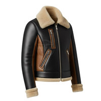 Veste d'hiver élégante pour homme en cuir de vachette et peau lainée, design respirant et écologique, logo frontal, doublure confortable, luxe moderne