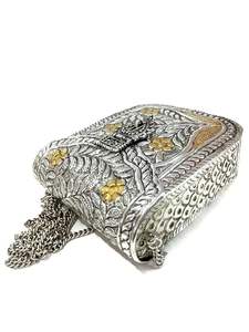 Traditional Brass Clutch <b>Bag</b> with Floral Carving Gold Finish Brass Clutch for Bridal Wear Decorative Brass Purse for bridal - Product Image 3