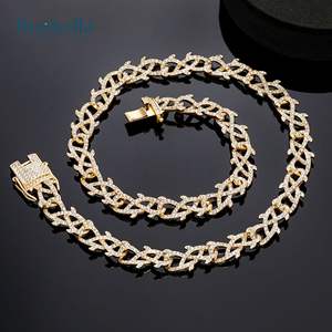 Venta caliente 925 Plata y 14K Chapado en oro blanco 12mm Iced Out Iced Crown of Thorns Collar para hombres Diseño exclusivo de moissanita - Product Image 1