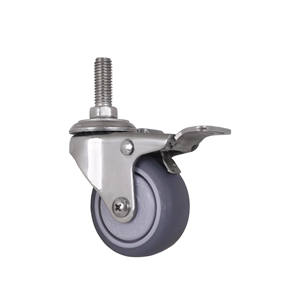 Ruedas Giratorias de Acero Inoxidable de 2 Pulgadas con Vástago M10, Ruedas de Goma TPR con Freno, Rodamiento Suave para Muebles - Product Image 1