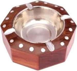 Cendrier en bois fait main de forme hexagonale avec plaque en acier inoxydable de la dernière conception et de haute qualité - Product Image 2
