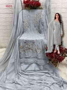 ชุดสูทผ้าจอร์เจียปากีสถานสำหรับผู้หญิงชุดปาร์ตี้งานเย็บปักถักร้อยหนักสไตล์อินเดียดีไซน์ใหม่ - Product Image 2