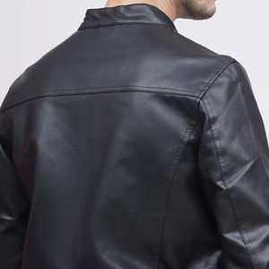 Veste en cuir noir personnalisable en gros, manches longues, 100% haute qualité, coupe ajustée, sans manches, décontractée, veste d'hiver, devant - Product Image 5