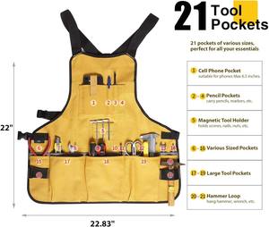 Tablier d'outil de travail pour hommes et femmes longueur de torse avec 21 poches à outils tablier en toile Durable amateurs de bricolage - Product Image 2