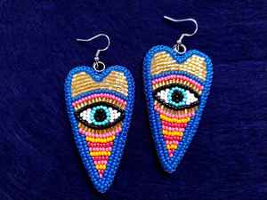 Boucles d'oreilles brodées faites à la main en polyester, bijoux brodés légers, style fleur, travail au fil textile, bijoux en tissu - Product Image 6