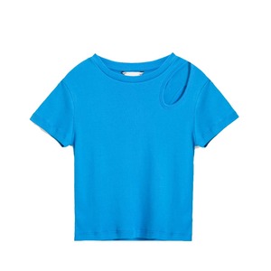 Camiseta de manga corta acanalada de algodón 100% para mujer, Top corto de verano con correa para el hombro, estampado en todos los colores - Product Image 3