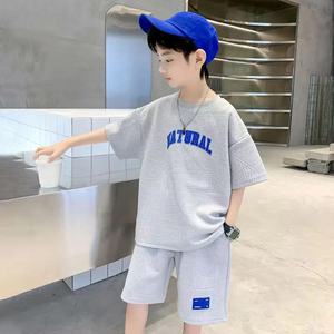 2024 New Boy Summer Quick Dry Suit <b>Children</b> <b>Street</b> Wear Short Sleeve T Shirt Shorts Two Piece Sports Set Loose - Product Image 4