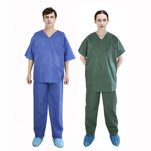 All-Black Cotton Scrubs <b>Set</b> Comfortable Stretchy Medical Nursing Uniforms for Women Men for Healthcare Workwear in Hospitals - Product Image 1